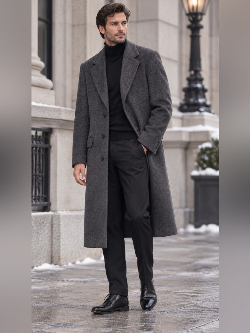 Men's Charcoal Wool Pea Coat - Unbranded